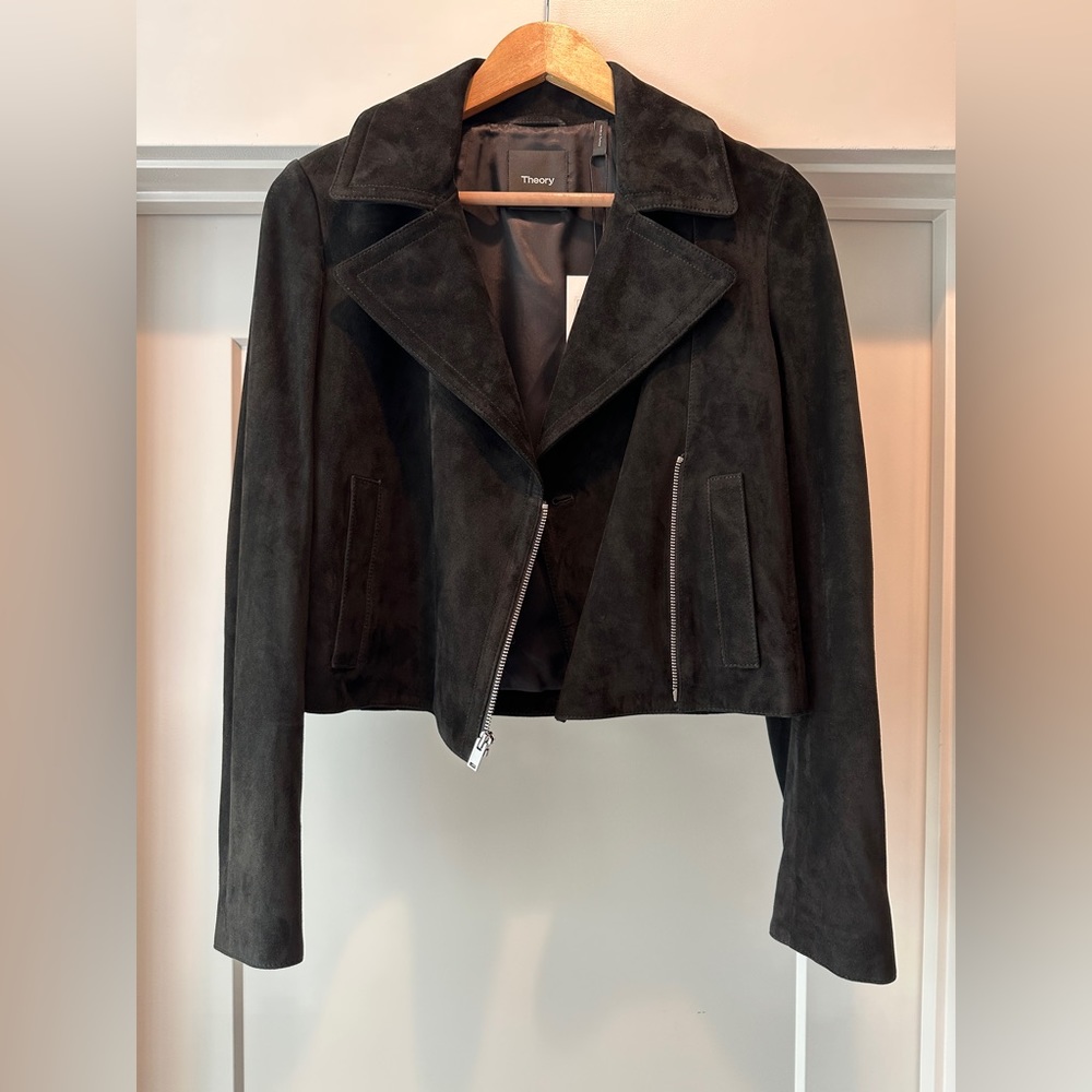 Theory Slim Fit Black Suede Moto Jacket